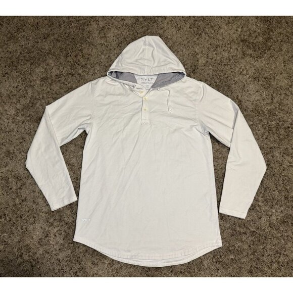 BYLT Drop Cut Hooded Henley Shirt Long Sleeve White Snap Workout Athlete MEDIUM - Picture 1 of 7